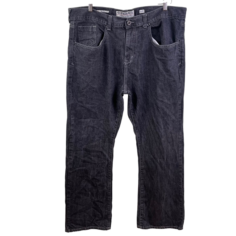 Ecko Unltd Rhino Unltd Black Denim Boot Cut Wide Leg Jeans 40x32 Men's Y2K Skate